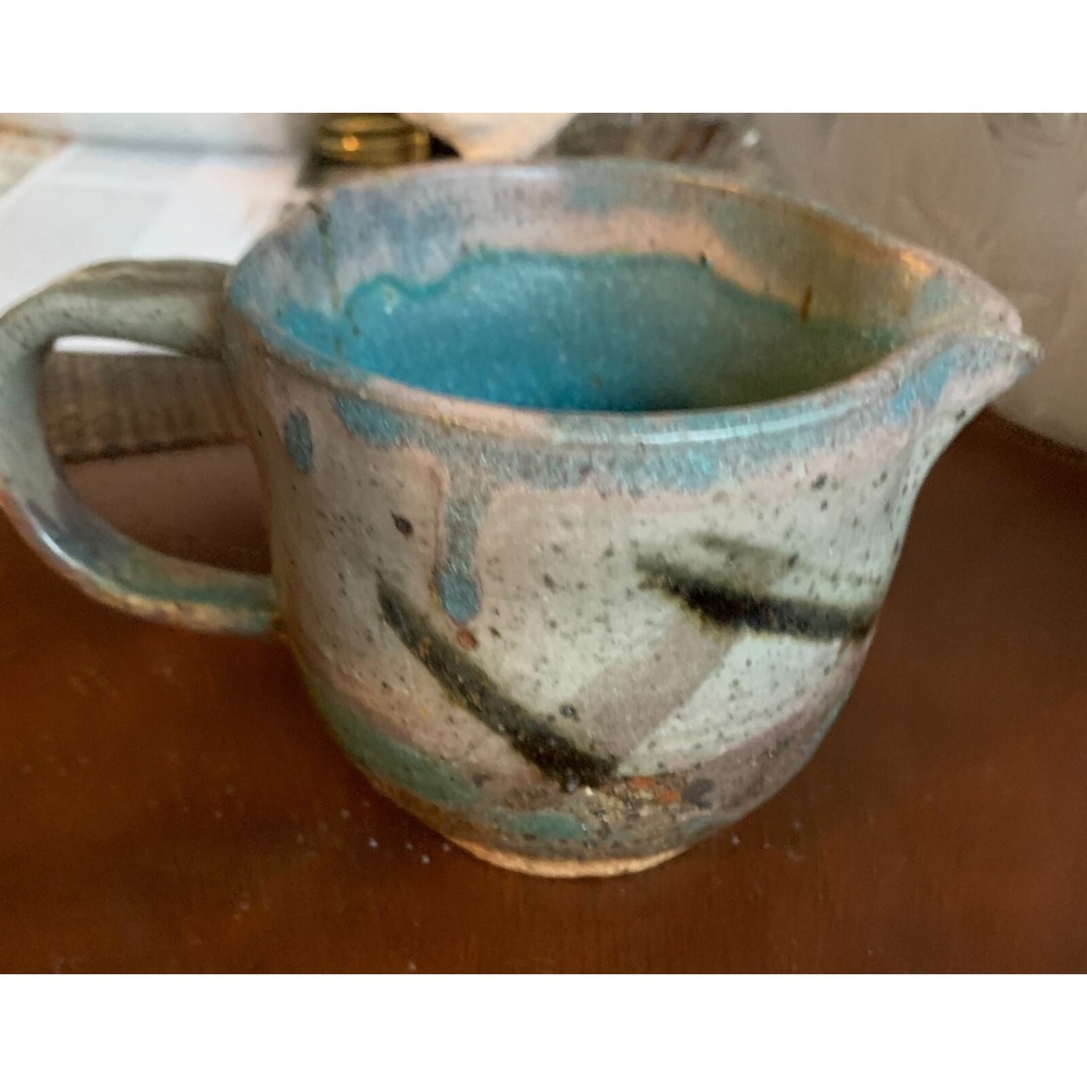 Handmade‎ Signed Vintage Pottery Creamer 3.5" Tall (Small Chip at Spout)